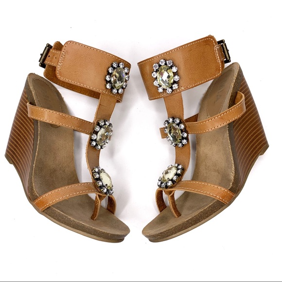MIA Shoes - MIA Gem Brown Wedge Embellished Sandals Size 7.5